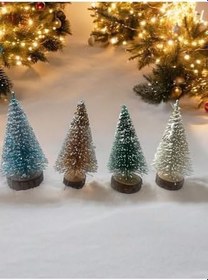 Resim Yenigeldi 4 Adet (Yeşil,Mavi,Kahve,Sarı) Mini Yılbaşı Ağaç Yılbaşı Süs,Dört Renk 