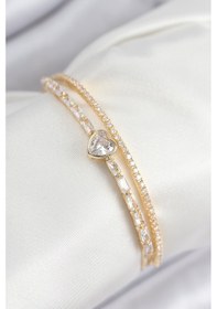 Resim Pirinç Zirkon Taşlı Kalp Model Gold Renk Kadın Bileklik - Tj-bb7873 Diğer 