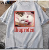 Resim Usemeı Ibuprofen Kedi Meme Tshirt - Komik Kedi Grafik Unisex Pamuklu Tişörtgrierkek Gri 
