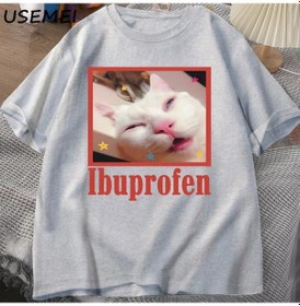 Resim Usemeı Ibuprofen Kedi Meme Tshirt - Komik Kedi Grafik Unisex Pamuklu Tişörtgrierkek Gri 