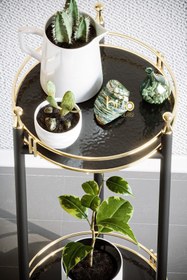 Resim Bino Servis Sunum İkramlık Kek Pasta Standı Sunumluk Lüks Metal Gold 2 Katlı Tepsi Servis Arabası 