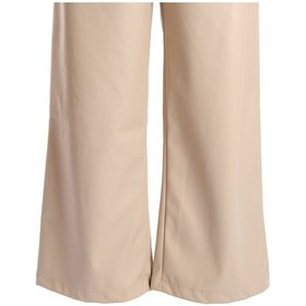 Resim Vedi Minimalist Deri Yüksek Bel Geniş Paça Kadın Pantolon - Günlük & Şık Bej 