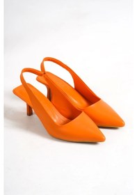 Resim Cianna Önü Kapalı Arkası Açık Lastikli Klasik Topuklu Turuncu Ayakkabı Turuncu 