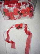 Resim Uslu Çeyiz Kına Kına Geceleri İçin Jüt Çiçekli 10 Adet Nedime Bilekliği kırmızı-beyaz 