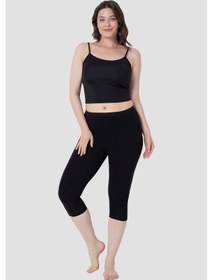 Resim Kadın Diz Altı Kapri Boy Penye Tayt Siyah Siyah 