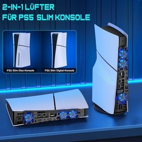 Resim PS5 aksesuarı, 3 rüzgar hızına sahip PS5 fan, PS5 fan soğutucu, USB şarj bağlantısı/LED ışıklı, PS5 Slim Disc ve Digital Edition konsolu için 