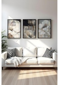 Resim Huhuli Ahşap Siyah Çerçeveli 3 Parça Set Tablo Huhu480 