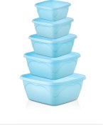 Resim Gretta Açık Mavi 5li Kare Plastik Badya Leğen Seti Mutfak Kabı Kase Seti (0,4/0,5/0,9/1,3/2,1litre) 