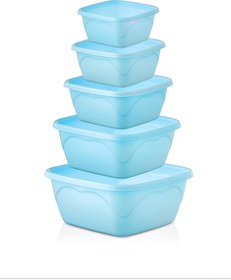 Resim Gretta Açık Mavi 5li Kare Plastik Badya Leğen Seti Mutfak Kabı Kase Seti (0,4/0,5/0,9/1,3/2,1litre) 