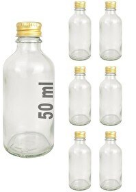 Resim DigitHome 6’lı 50 ML Gold Metal Kapaklı Cam Zencefil Shot Şişesi Söz Nişan Hediyelik Kolonya Şişesi C1-1-149 