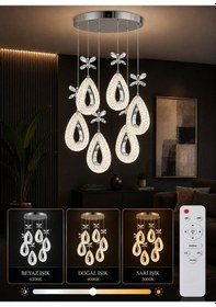 Resim Yagmur Model 6'lı Krom 3 Renk Modu Ledli Modern Salon Mutfak Oturma Odası Led Avize Krom - Gümüş 