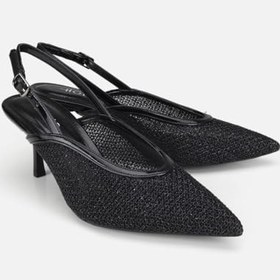 Resim HOTİÇ Kadın Siyah File Detaylı Kısa Topuklu Stiletto 