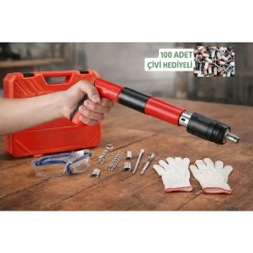Resim Online Mekanik Barutlu Çivi Çakma Tabancası Seti +100 Adet Barutlu Çivi 