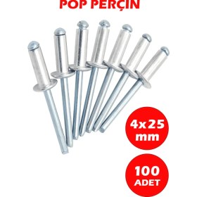 Resim 4X25 mm Alüminyum Pop Perçin 100 Adet Set, Güçlü ve Dayanıklı Malzeme 