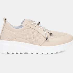 Resim Desa Kadın Kırık Beyaz Lastik Bağcıklı Dolgu Topuklu Deri Sneaker 