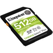 Resim Kingston SDS2 512GB SDXC Canvas Select Plus 100R C10 UHS-I U3 V30 Sd Hafıza Kartı Kingston