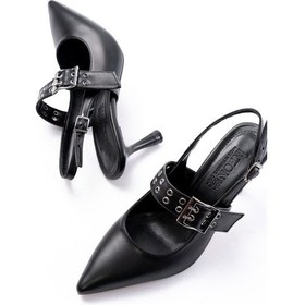 Resim İnf-260 Siyah Günlük Arkası Açık Baret Tokalı Topuklu Bayan A... Siyah 