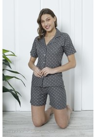 Resim Wordex Mirano 1201 Pegasus Kumaş Düğmeli Şortlu Likralı Kadın Pijama Takımı Füme 