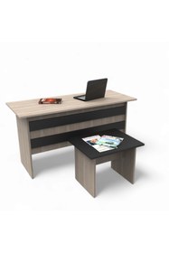 Resim L'occi Concept Diego Ofis Çalışma Masası ve Yan Sehpa Takımı - 2'li Set Büro Masası Meşe-siyah Dg8-ob 