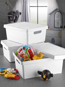 Resim 10 Lt Kapaklı Plastik Saklama Kutusu Düzenleyici Organizer Kutu, Çok Amaçlı Ev İçi Depolama Kutusu 3, Beyaz 