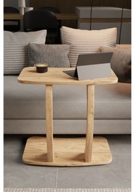 Resim Atlantik Çam Dikdörtgen C Model Yan Sehpa Modern Koltuk Tekerlekli Yan Laptop Masası Kahverengi 
