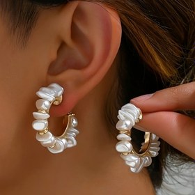 Resim Bohem Bıyük Zinc Alşım Halka Kılyeler - Barok Inci Aksesuarları, Plating Yok, El Yapımı C-Shape, Günlük Giyim ve Tatil için Uygun, Mardi Gras Günç Aksesuarı, 2 Parça Set 