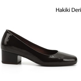 Resim GÖNDERİ(R) Kadın / Kız Kahve Rugan Kısa Kalın Topuklu Hakiki Deri Ayakkabı 
