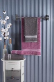 Resim 4 lü Kadın Erkek Banyo Havlusu Takımı Oscar Mürdüm Antasit 