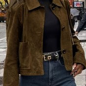 Resim Kadınlar için Retro Yaka Kısa Ceket - Göğüs Cebi, Yapılandırılmış Yaka ve Kemerli Bel Detaylı, Makinede Yıkanabilir Sonbahar/Kış Dış Giyim, Günlük ve Profesyonel Kullanım İçin (Kısa Boy, Klasik Kesim) 