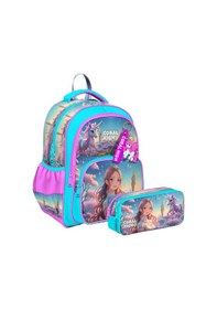 Resim Coral High İlkokul Sırt Çantası Ve İki Bölmeli Kalemlik - Kız Çocuk - Turkuaz Pembe Anime Kız Çok Renkli 