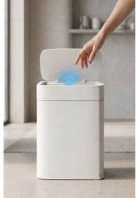 Resim 22 Litre Kızıl Ötesi Sensörlü Otomatik Çöp Kovası Ofis Mutfak Banyo Antibakteriyel Çöp Kovası Beyaz 