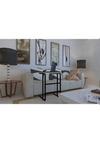 Resim Pür Metal Ayaklı Laptop Sehpası Kahvaltı Masası Çalışma Sehpası Tekli Sehpa Kahverengi 