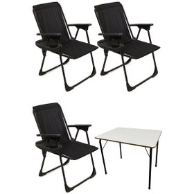 Resim Natura 3 Adet Kamp Sandalyesi Oval Bardaklık Siyah + MDF Masa Siyah 