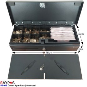 Resim SAYPOS Flip Top Para Çekmecesi 24V Pos Bağlantı Üstten Açılır Metal Para Kasası 6 Dikey Banknot 46x17x10cm 