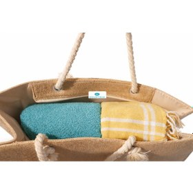 Resim Jüt Tote Çanta - Fermuarlı- 54 34 Cm- Aquatolia - Plaj Çantası Bej 