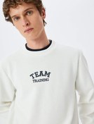 Resim Pamuk Karışımlı Kolej İşlemeli Şardonlu Bisiklet Yaka Sweatshirt 