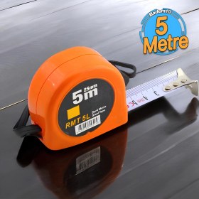 Resim Badem10 Şerit Metal Bükülebilir Metre 5 m x 25 mm Turuncu Renk Düğmeli Ölçüm Ölçme Plastik Kasalı 