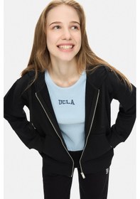Resim Ucla Vıvıana Siyah Kapüşonlu Baskılı Fermuarlı Standard Fit Kadın Sweatshirt Siyah 