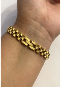 Resim Celikchi Erkek Hasır Model İnce Gold Renk Çelik Bileklik 