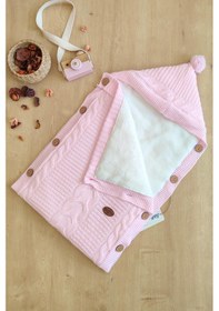Resim Kız Bebek Düğmeli Pembe Anakucağı Kundak Stl6382 Pembe 