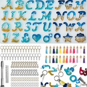 Resim 168 Parça Ön Yüz Alfabe Reçine Kalıpları Seti, Reçine Döküm DIY için Silikon Kalıplar, Harf & Süs Epoksi Kalıpları Reçine Anahtarlık Yapım Seti, 1 El Matkabı, 2 Matkap Ucu, 164 Parça Anahtarlık Malzemeleri 