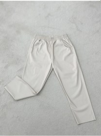 Resim Beli Lastikli Deri Pantolon Bej 