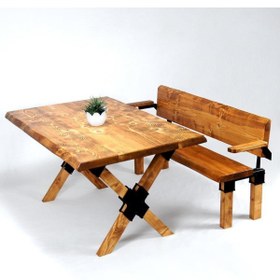 Resim Mobenta Doğal Ağaç Masif Kütük Masa ( Ağaç Ayak ) 75cm X 115cm + 1 Bank Bench 