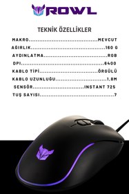 Resim Rowl RGM-03 Scops Rgb Işıklı Gaming Oyuncu Mouse 