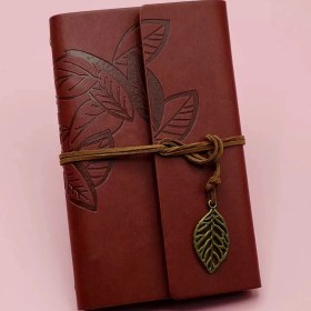 Resim SHC4200 Kahverengi Deri Siyah Yapraklı Defter Beyaz Jel Kalem Seti 