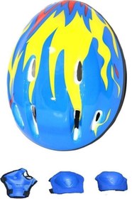 Resim Renkli Hafif Scooter Bisiklet Kaykay Paten Çocuk Kaskı Koruma Seti 6 Parça-Mavi 