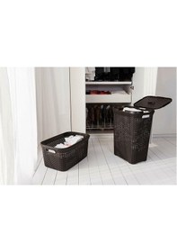 Resim Hasır Desenli Plastik Kahverengi Çamaşır Sepeti & Kahverengi Çam Kahverengi 