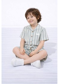 Resim Cg Kids Keten Çizgi Desenli Kaliteli Kumaş Erkek Çocuk Alt Üst Takım Mint Yeşili 