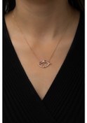 Resim Papatya Silver Aşk Yazılı Göz Kolye Renkli Nano Zirkon Rose Gold Kaplama 925 Ayar Gümüş UVPS100505 
