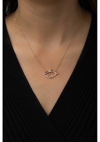 Resim Papatya Silver Aşk Yazılı Göz Kolye Renkli Nano Zirkon Rose Gold Kaplama 925 Ayar Gümüş UVPS100505 